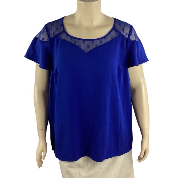 torrid Tops - Torrid 2X Blue Sheer Dot Neck Blouse
